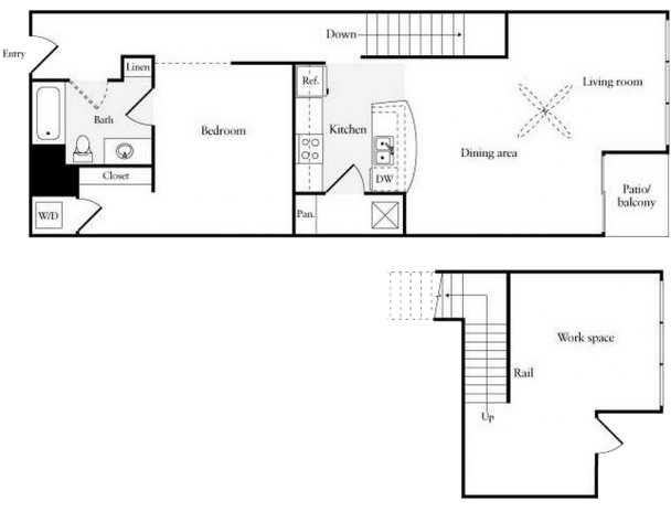 1 BR 1 BA w/island- work/live