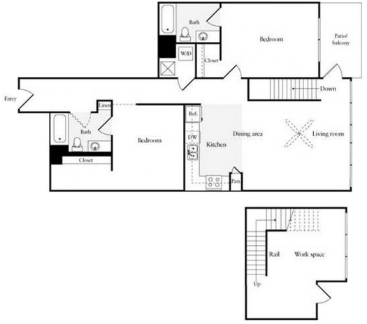 2 BR 2 BA - work/live